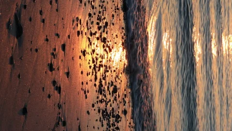 Vertical video of the waves on the sand at sunset. Stock Footage 242756866