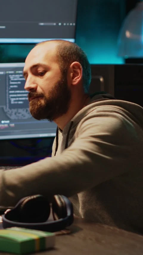 Vertical video: Web developer taking supplements out of box in office Stock Footage 220334584