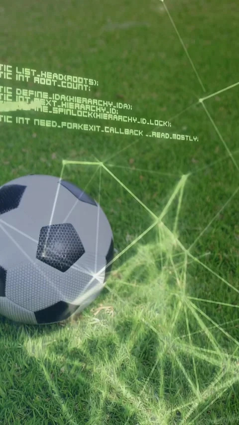 Vertical video: Web overlay rising, player leg tapping soccer ball on grass, Stock Footage 333480221