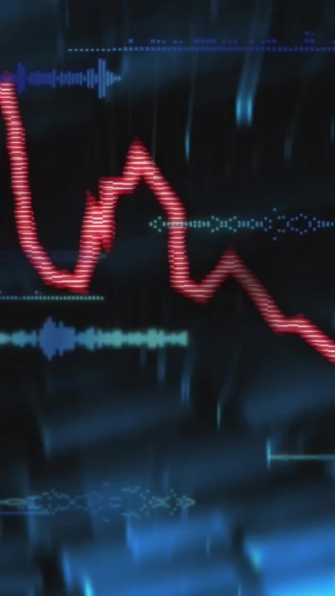 Vertical video: When data pulse red line rising over grid ticks flashing dots Stockbeeldmateriaal 328686493