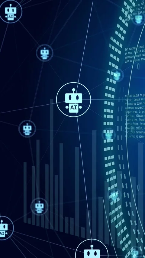 Vertical video: When data ring pulsing, circled AI icon moving along link, Stock Footage 332846355