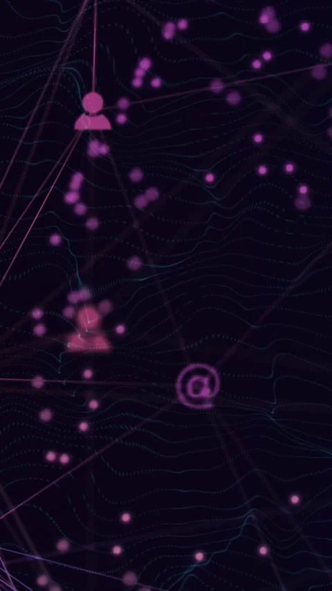 Vertical video: When dots moving along lines, pink node lighting, sending dots 스톡 동영상 329703560