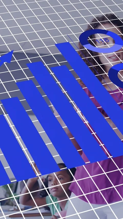 Vertical video: White 3D grid appearing, teacher gesturing and moving rising Stock Footage 334378655