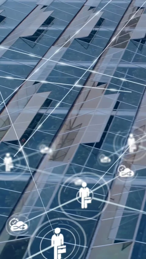 Vertical video: White node fading in, person-icon pulsing and links drawing, Video stock 329934507