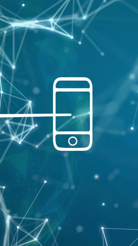 Vertical video: White phone receiving data line, causing node pulses and flare Stock Footage 332747917