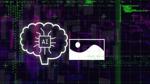 Vertical video: White stroke drawing AI brain thumbnails sliding code scrolling Stock Footage 334036385