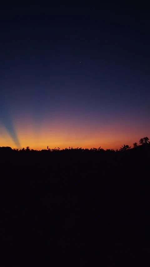 Vertical video. Wide Tropical Sunset Landscape With Radiant Sun Rays and Silhoue Stock Footage 337022403