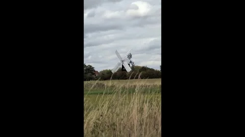Vertical Video of Windmill at Wicken Fen with Clouds Video stock 315911014