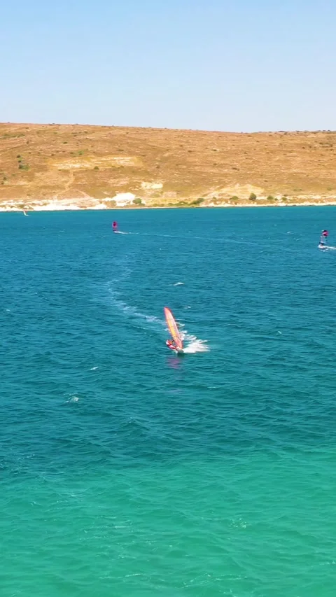 Vertical video of windsurfers Stock Footage 292606989