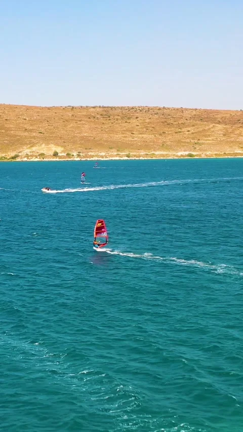 Vertical video of windsurfers Stock Footage 292607574
