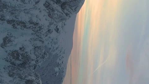 Vertical video of winter scenery snowy mountain outdor awesome color sunset Stock-Footage 230637676
