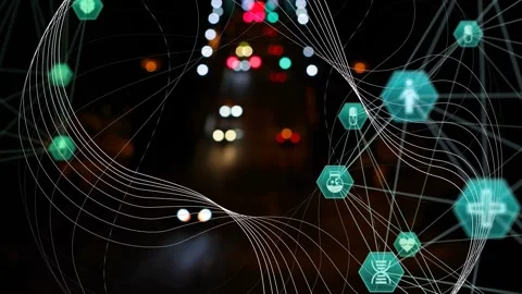 Vertical video: Wire wave appearing, overlay expanding across night road, Stock Footage 333132282