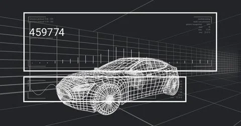 Vertical video: Wireframe car receiving automotive CAD input and updating HUD Stock Illustration