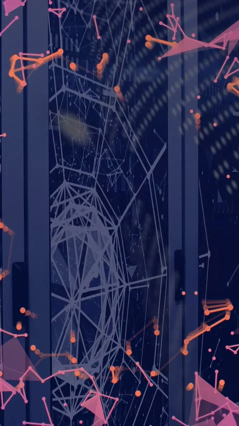 Vertical video: Wireframe head assembling, rotating and dropping, triggered by Stock Footage 333005896