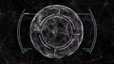 Vertical video: Wireframe tech globe emerging, green cursor initiating rings Stock-Footage 330330746