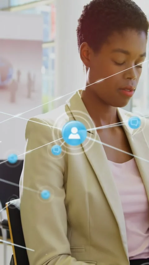 Vertical video: Woman blue node appearing sparking network over torso showing Stock Footage 334604849
