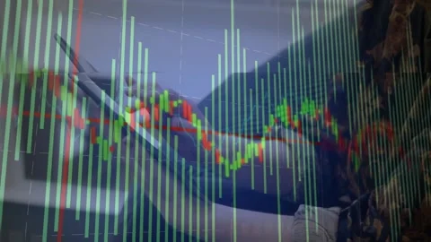 Vertical video: Woman on couch tapping tablet, animating finance chart, Stock Footage 331165815