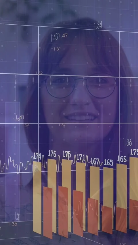 Vertical video: Woman facing camera overlay appearing on face, building bars Stock Footage 333005875