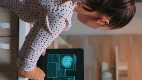 Vertical video Woman hacker coding html and programming on screen laptop Stock Footage 142942664