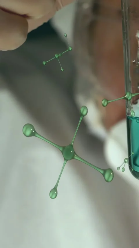 Vertical video: Woman lab tech moving pipet by tube making bubble and shaping Stock Footage 330359361