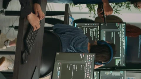 Vertical video: Woman programer typing source code on computer keyboard Stock Footage 220160476