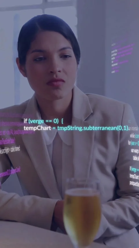 Vertical video: Woman responding to off-screen voice in tech, lowering chin as Stock Footage 334387202