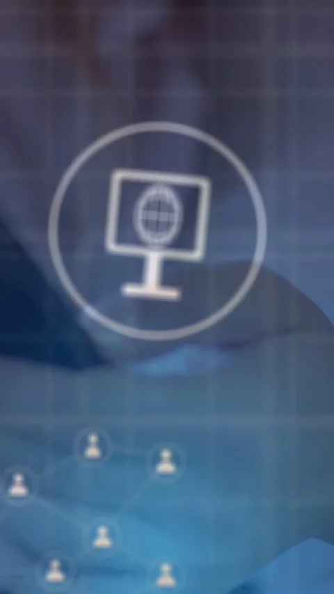 Vertical video: Woman tapping cell starting tech icon growing node mesh then Stock Footage 335263877
