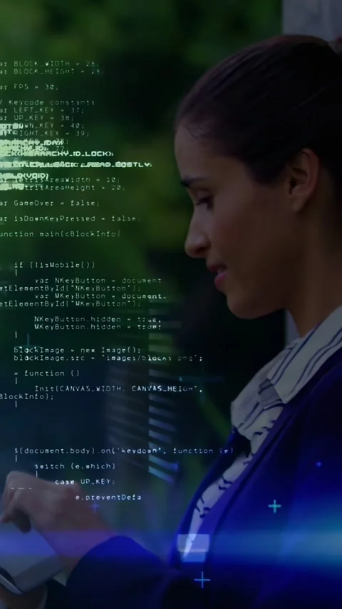 Vertical video: Woman tapping tablet starting AR code overlay leaning on wall Stock Footage 331338005