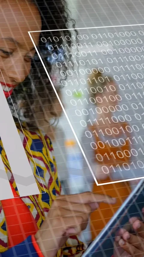 Vertical video: Woman tapping tablet in business causing pie charts over screen Stock Footage 333195040