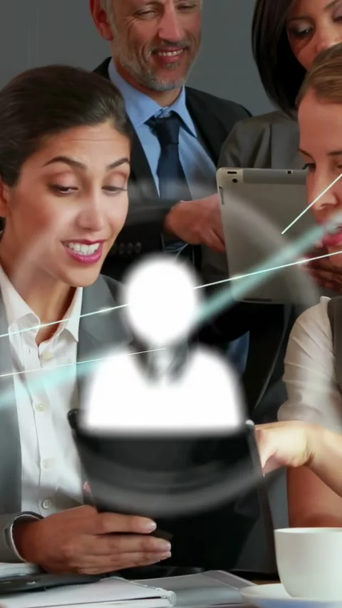 Vertical video: Woman tapping tablet, business team collaborating, starting Stock Footage 334544443