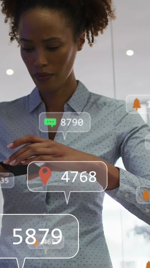 Vertical video: Woman thinking, tapping phone, checking updates, updating pin or Stock Footage 332806985