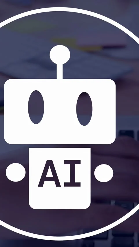 Vertical video: Woman typing making AI logo ring over hands tilting settling Stock Footage 334770810