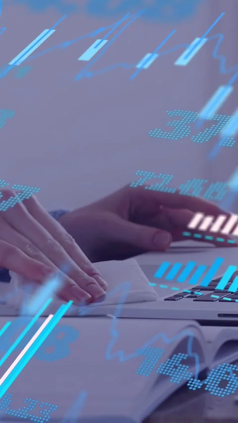 Vertical video: Woman using mouse and typing, analyzing finance data, wiping Stock Footage 335355374
