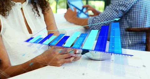 Vertical video: Woman's hands tapping smartphone, creating 3D sales chart rising Stock Footage 333965361