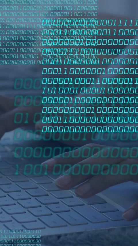 Vertical video: Woman's hands typing on rug, sparking cyan overlay growing and Stock Footage 335802869