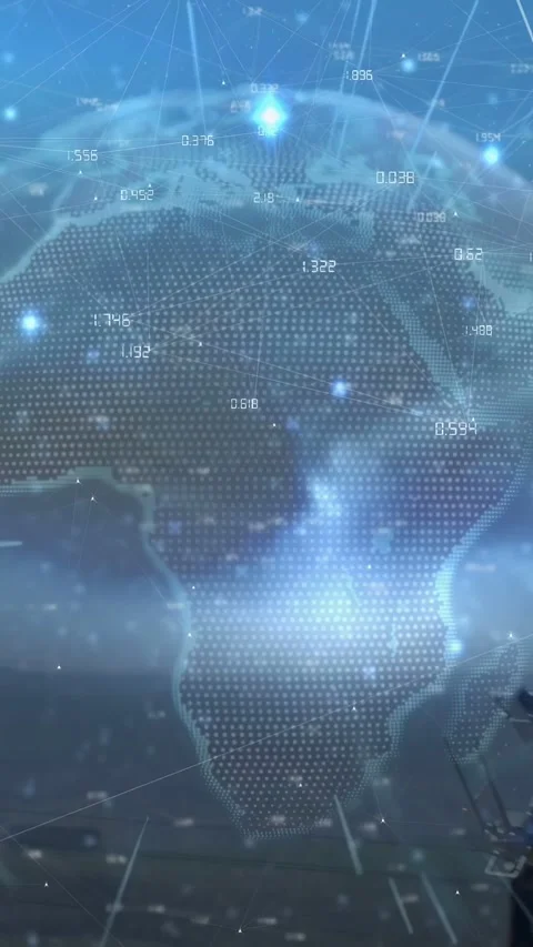 Vertical video: Worker checking device after data showing, GIS globe overlay Stock Footage 332669441