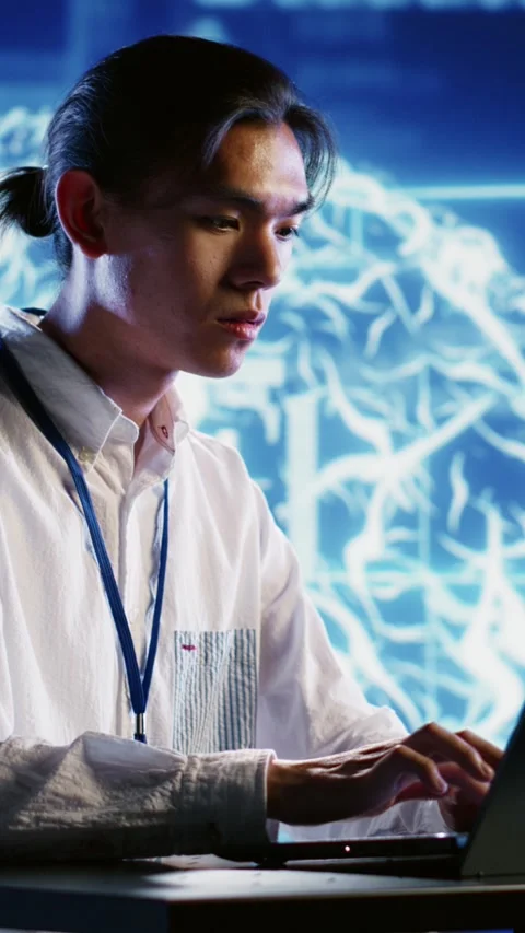 Vertical video Worker develops AI neural network Video stock 249080622