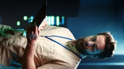 Vertical video Worker does server system reconditioning Video stock 246454831