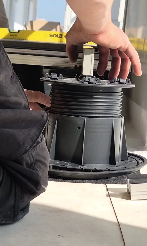 Vertical Video of Worker Installing Rooftop Floor in Budapest Stock Footage 333043047