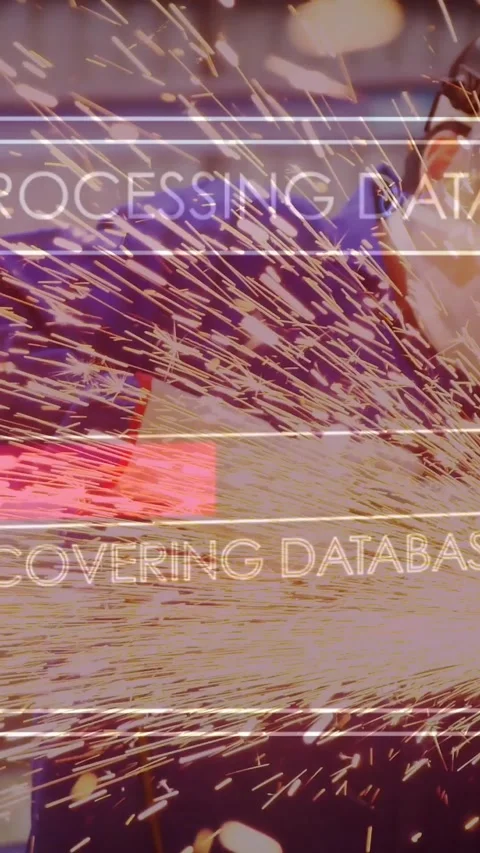 Vertical video: Worker placing grinder, grinding metal while sparks peaking and Stock Footage 330581184