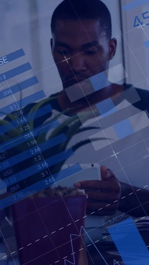 Vertical video: Worker tapping phone, tap revealing data table shifting to Stock Footage 332984935