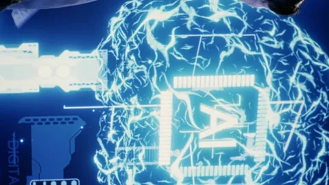 Vertical video Workers using AI computing simulation Stock Footage 249967739