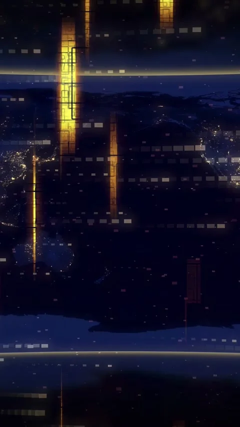 Vertical video: World map showing one gold pillar appearing and pulsing, grid Stock Footage 334378359