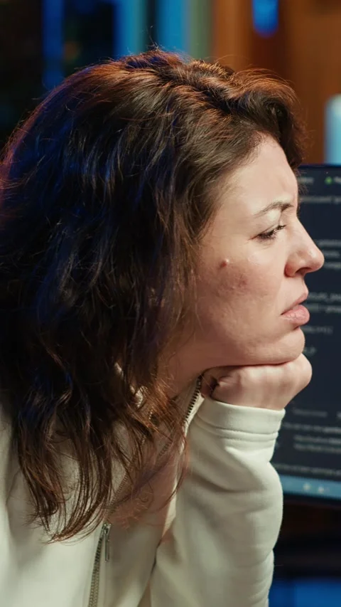 Vertical video Worried cybersecurity expert pouting after finding any security Stock Footage 283507207