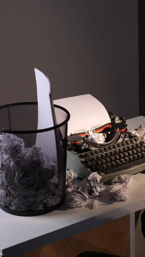 Vertical video Writers hands interacting with an old typewriter on a desk Stock Footage 322166811