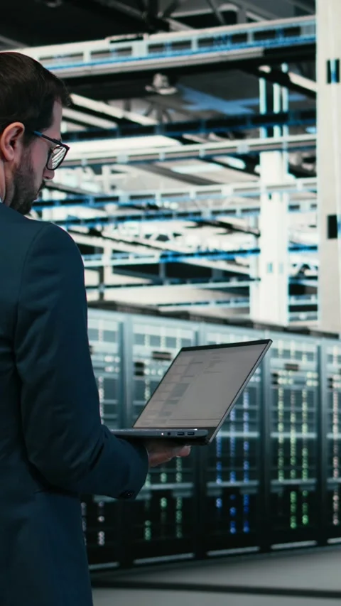 Vertical video Writing code, laptop program and software developer in data Video stock 329713720