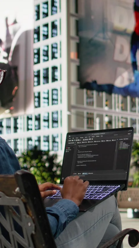 Vertical Video Writing code on laptop, implementing programming language Stock Footage 334200297