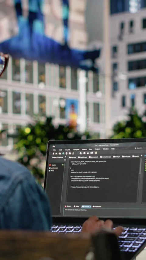 Vertical Video Writing code on laptop, implementing programming language Stock Footage 334203071