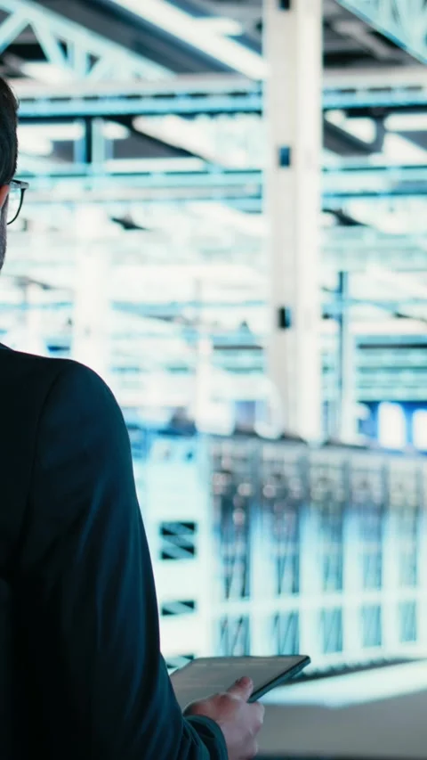 Vertical video Writing code, tablet closeup and engineer in data center 動画素材 329451864