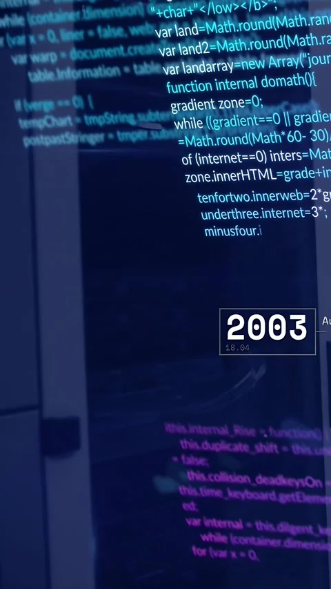 Vertical video: Year marker appearing, code column scrolling and cycling years, Stock Footage 332985314